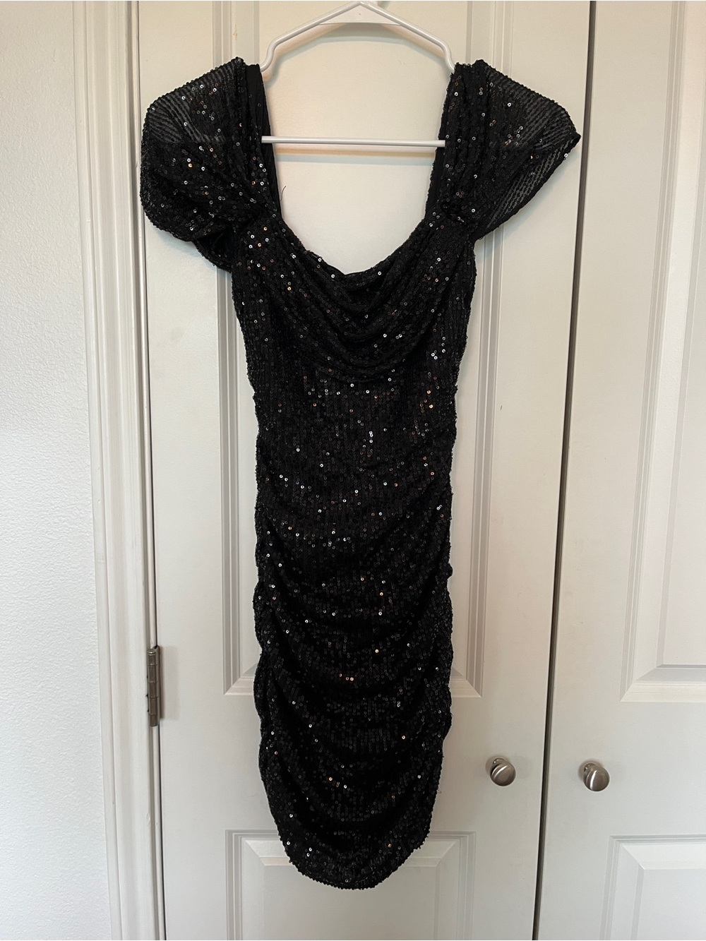Hello Molly Black Sequin Ruched Midi Dress